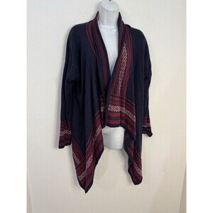 Eddie Bauer Women’s Cardigan Open Front Waterfall Navy Blue Aztec Viscose M